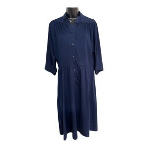 Vintage Montgomery Ward Navy Blue Dolman Sleeve Midi Dress | Polyester